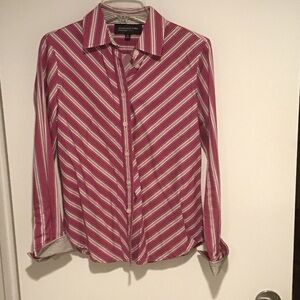 Jones NY Signature Petite magenta black white stripes blouse PP